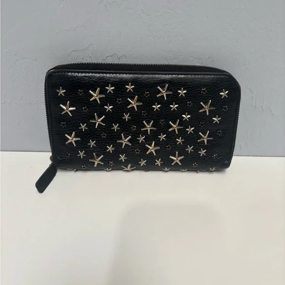 Jimmy Choo Black Wallet with Silver Star Accents - Picture 1 of 2